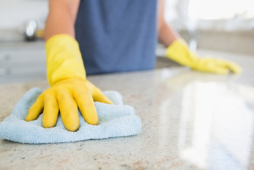 Vacuuming carpets and dusting surfaces in a rental property